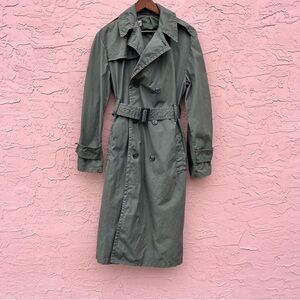 Vintage Military Raincoat Trench Coat Army Green Olive Size 38L